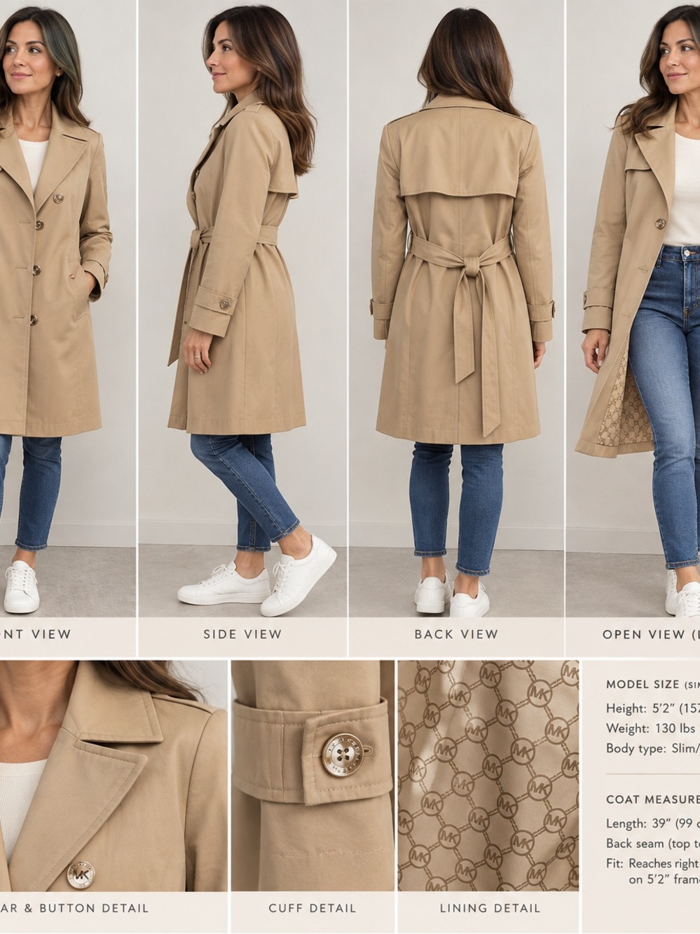 Michael Kors Beige Belted Double-Breasted Trench Coat